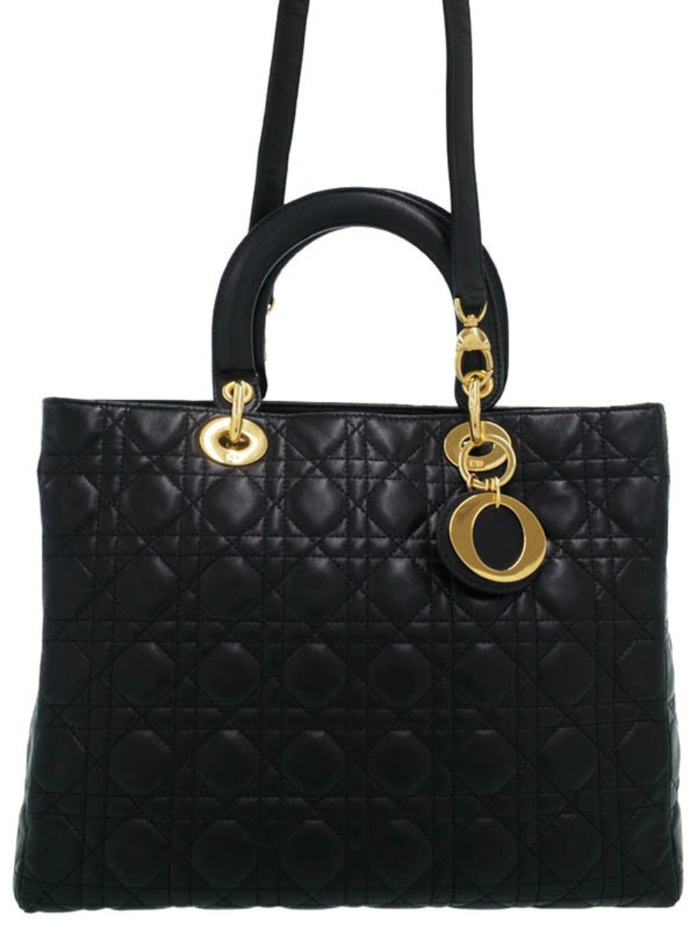 Christian Dior Lady black lambskin leather signature Cannage quilt